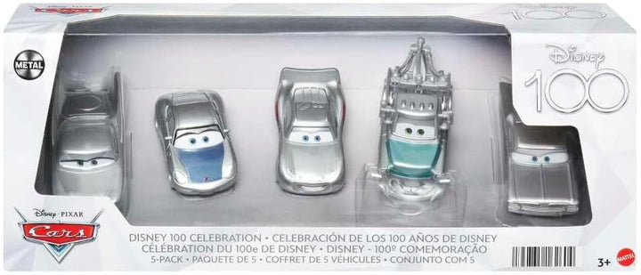 DISNEY Pixar Cars 5er-Pack - Lightning McQueen, Sally, Hook, Flo, Ramone, Platindekoration, Massstab