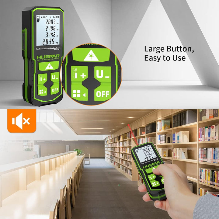 Huepar Laserdistometer 328Ft(100M) mit wiederaufladbaren Akku und Doppelwinkel–Display, Lasermessung