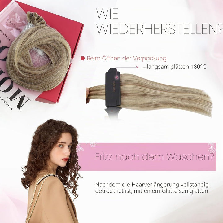 Moresoo Bonding Extensions Echthaar 1g Pre Bonded Keratin Bondings Echthaar Extensions Blond Strähne