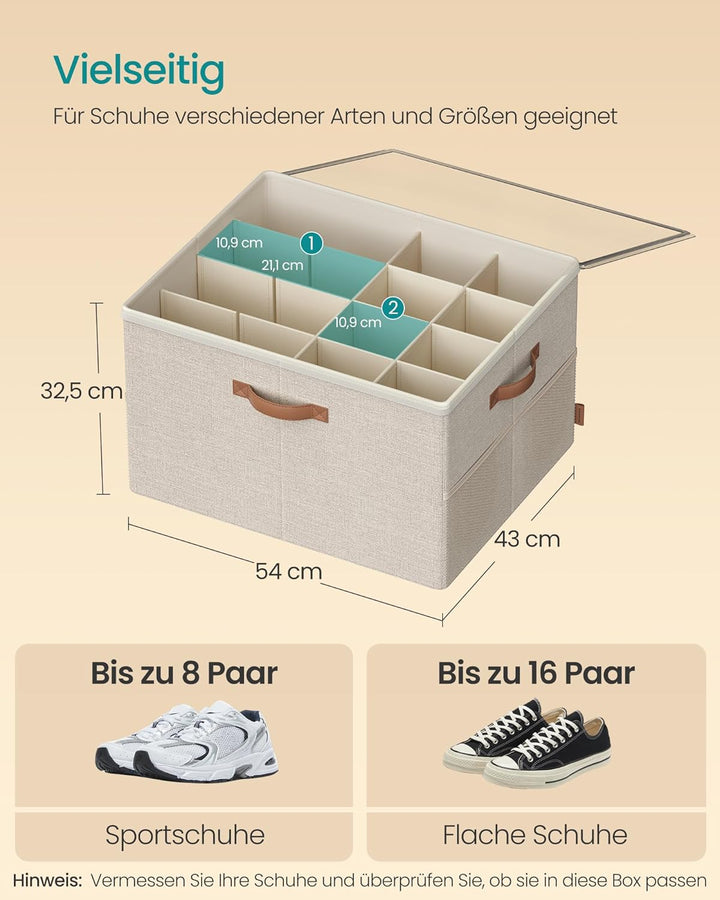 SONGMICS Schuh-Organizer, Schuhaufbewahrung, für 16 Paar Schuhe, Schuhbox, Griffe, platzsparend, Auf