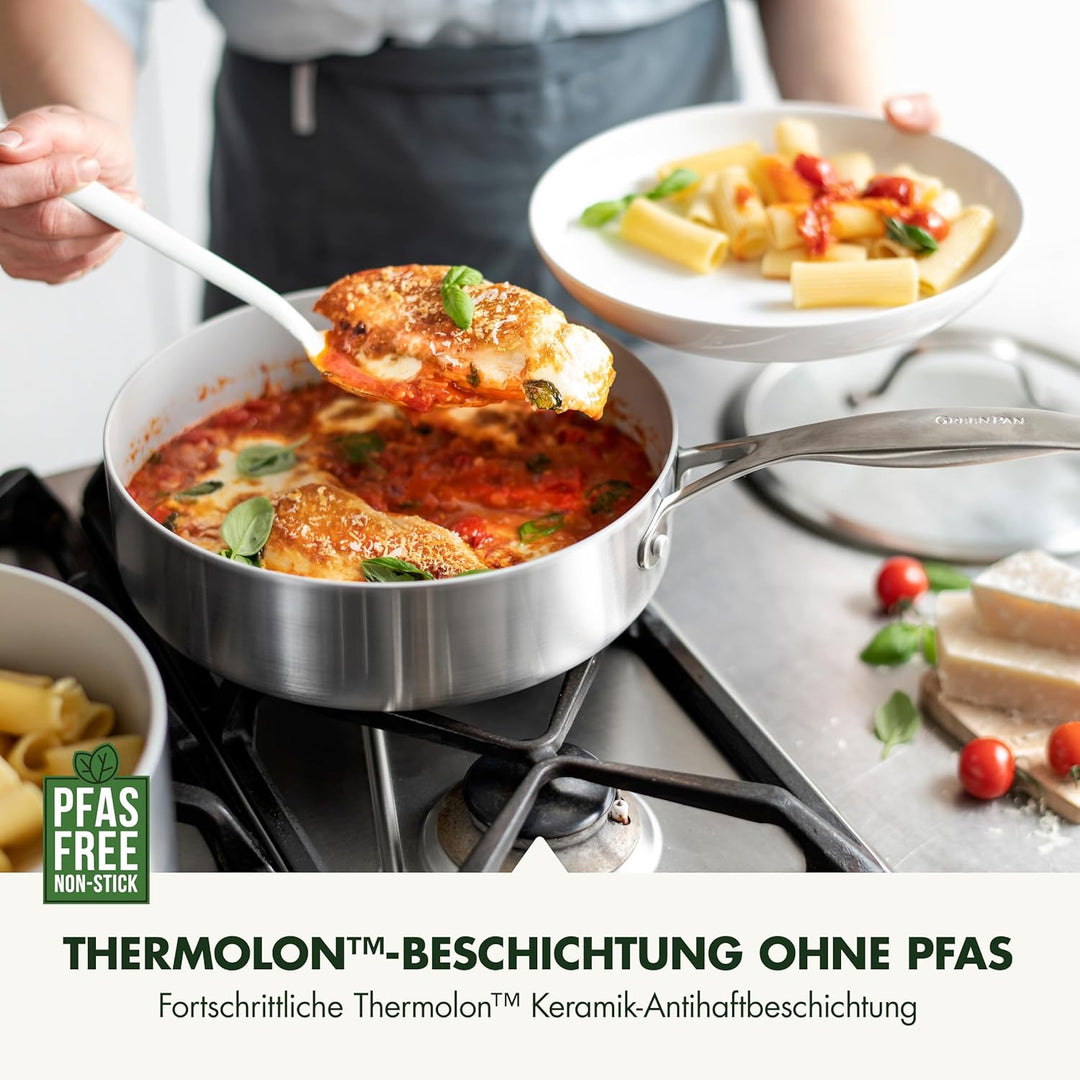 GreenPan Venice Pro Tri-Ply 28cm/4.8l Schmorpfanne mit Hilfsgriff und Deckel, Gesundes Antihaft-Koch