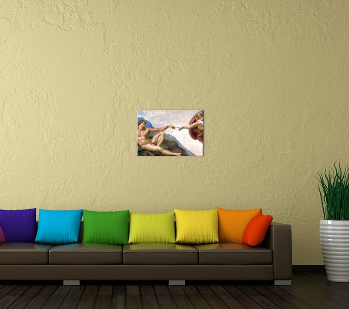 Bilderdepot24 Bild auf Leinwand | Michelangelo Die Erschaffung Adams in 70x50 cm als Wandbild | Wand