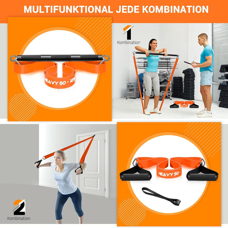 DASKING Fitnessbänder Krafttraining mit Stange, Resistance Bands Set - 4 Widerstandsbänder, Detachab