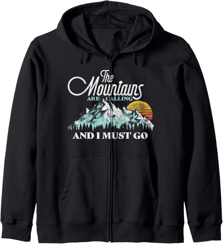Mountains Are Calling & I Must Go Retro 80s Vibe Graphic Kapuzenjacke