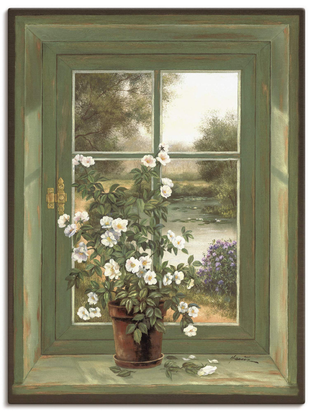 Artland Leinwandbild Wandbild Bild auf Leinwand 45x60 cm Wanddeko Fensterblick Fenster Natur Landsch