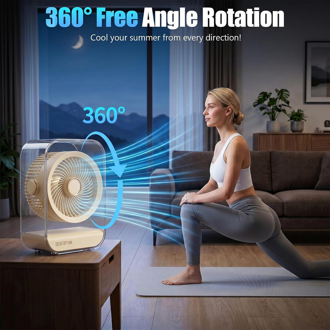 Akku Camping Ventilator, USB-Schreibtischventilator, Leise, Licht, 5 Geschwindigkeiten, Starker Wind
