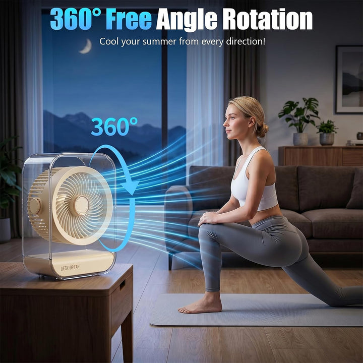 Akku Camping Ventilator, USB-Schreibtischventilator, Leise, Licht, 5 Geschwindigkeiten, Starker Wind