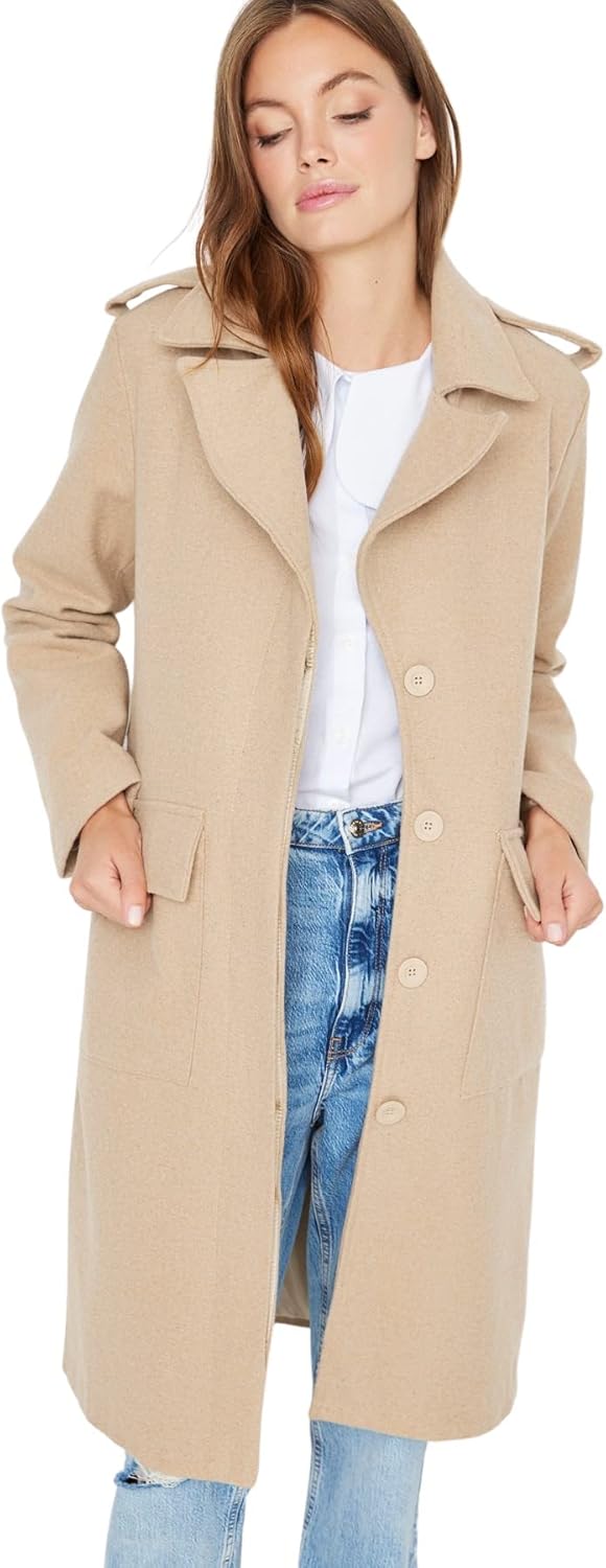 TRENDYOL Damen Trendyol Women's Regular Biker Jackets Plain Woven Fabric Coat, Hellbraun, 34 EU