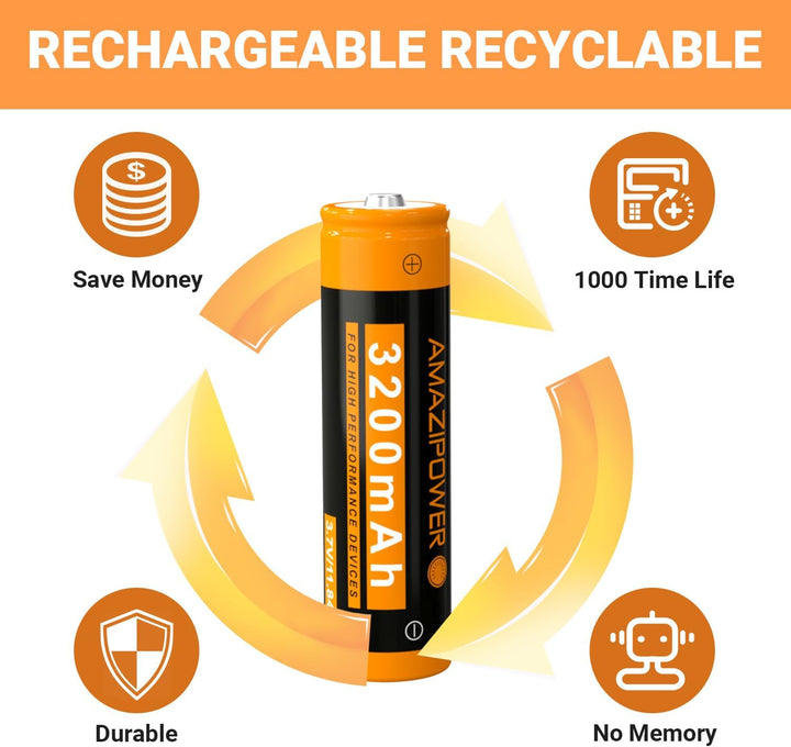 3,7 Volt Wiederaufladbarer Akku，3200mAh NiMH Batterie Hohe Kapazität Batterien für LED Stirnlampe,Fe