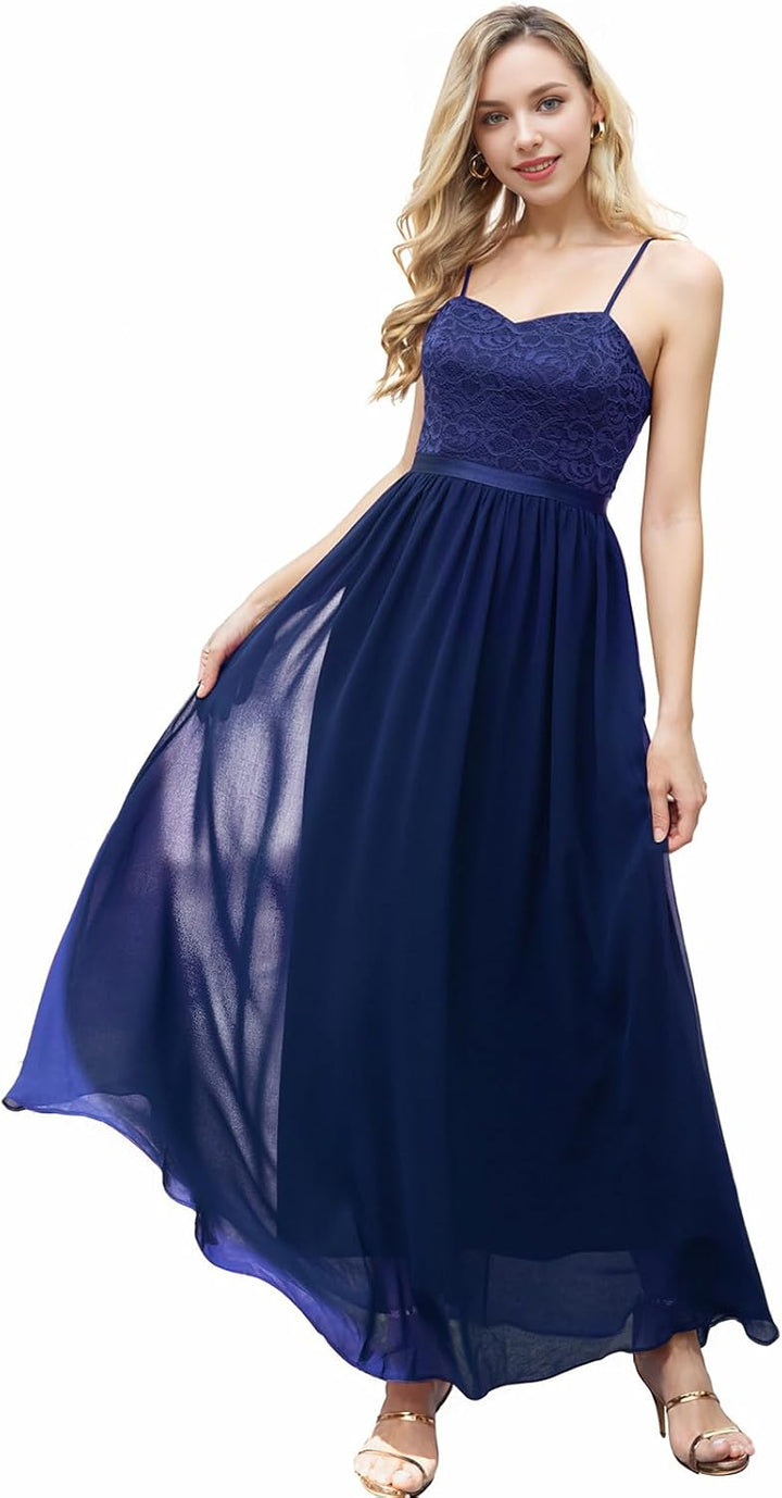 DRESSTELLS Damen Festliche Kleider für Hochzeit Chiffon Maxi Brautjungfernkleider Bodenlang Kleider