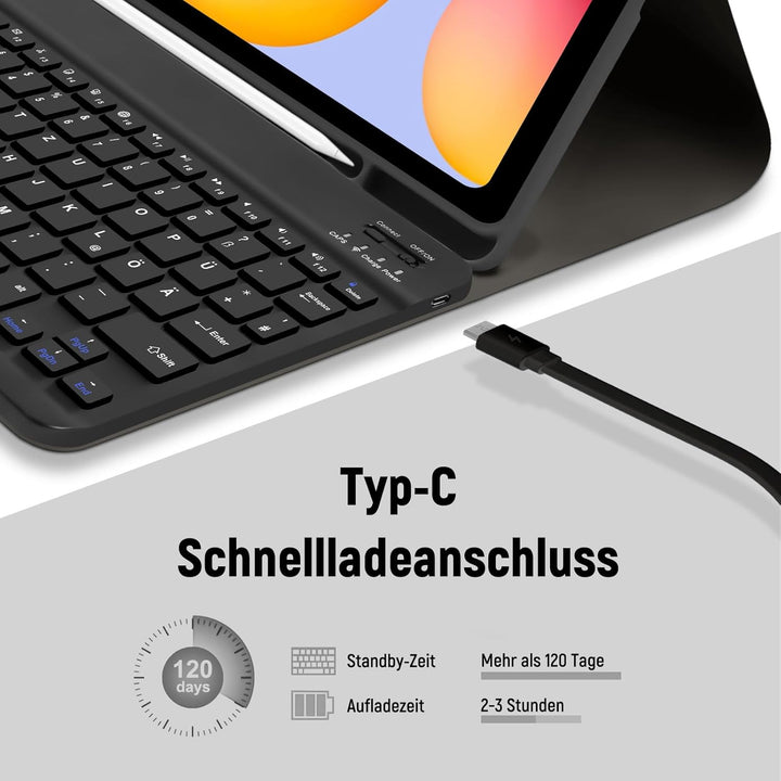 Hülle mit Tastatur für Samsung Galaxy Tab S6 Lite 2024/2022/2020, Schutzhülle mit Pencil Halter Wire