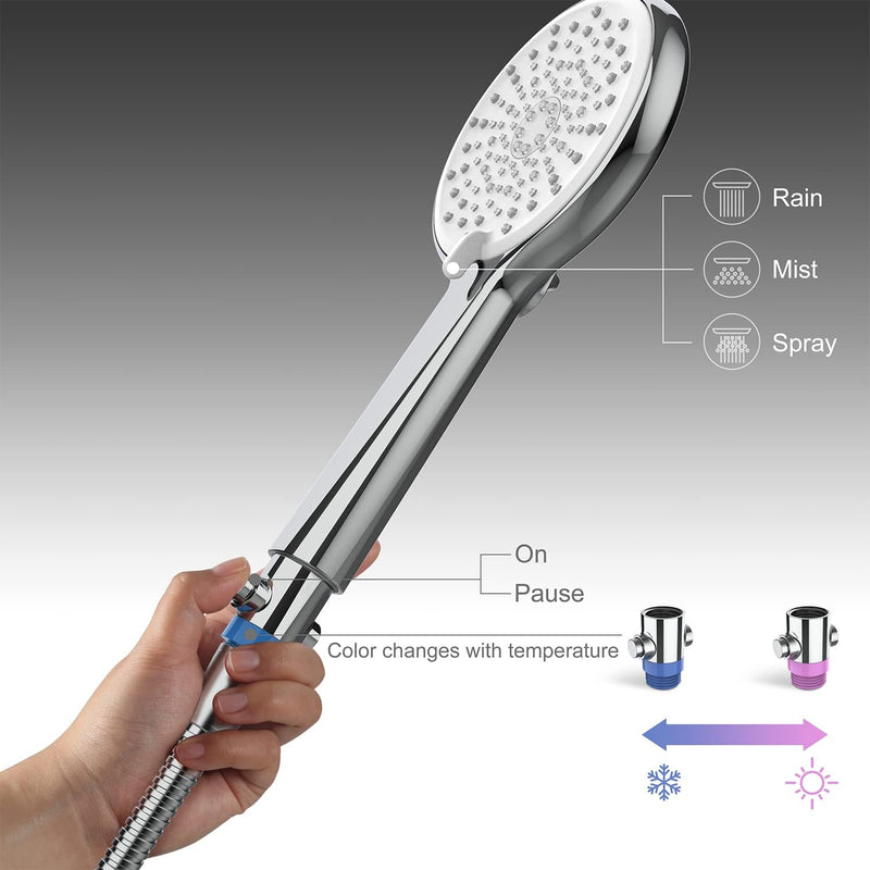HONBOO Duschkopf mit Wasserstop, Grossem Brausekopf Dusche mit Duschkopf Absperrventil, Handbrause m