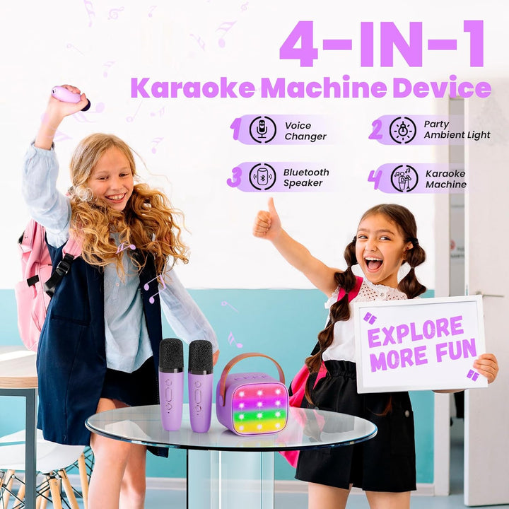 Wowstar Karaoke Maschine mit 2 Drahtlosen Mikrofonen, Tragbares Bluetooth Karaoke Maschine für Kinde