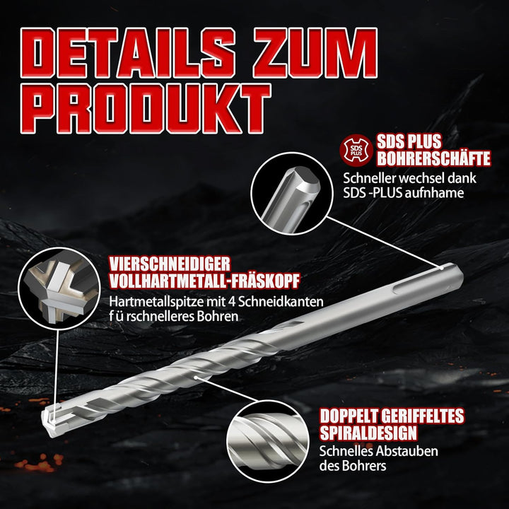 CSOOM SDS Plus Bohrer in den Grössen 5,5,6,6,6,8,8,8,10,12(160mm),Professionell Betonbohrer，Ideal zu
