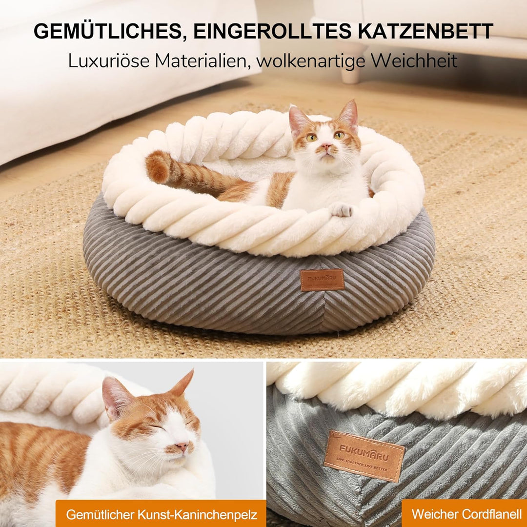 FUKUMARU Katzenbett waschbar Katzen Bettchen, 55x55x21cm Katzenkorb mit erhöhtem Rand, weiches Bett