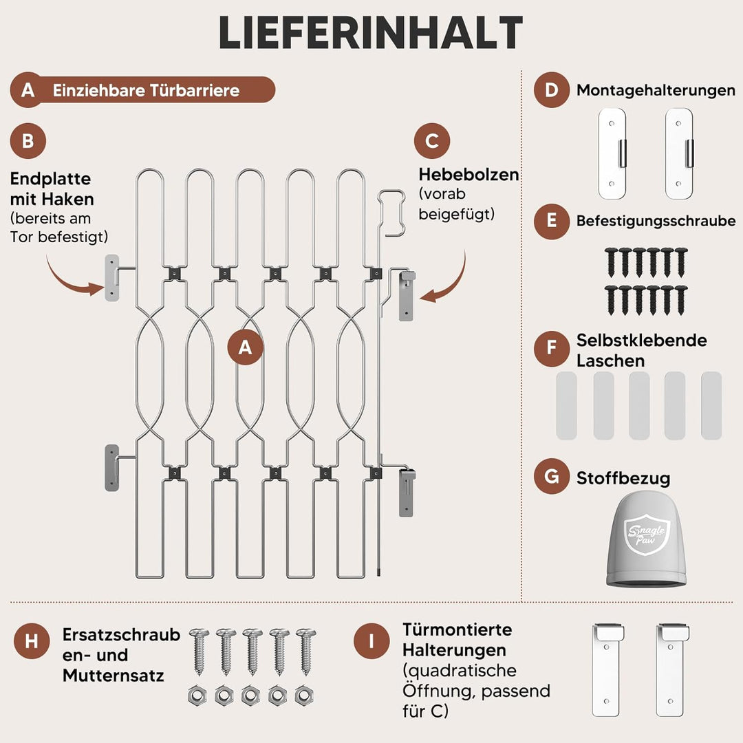 Snagle Paw Einziehbar Metall Türschutzgitter für Haustüren, Anti-Ausbruch Türschutzgitter, 62cm Brei