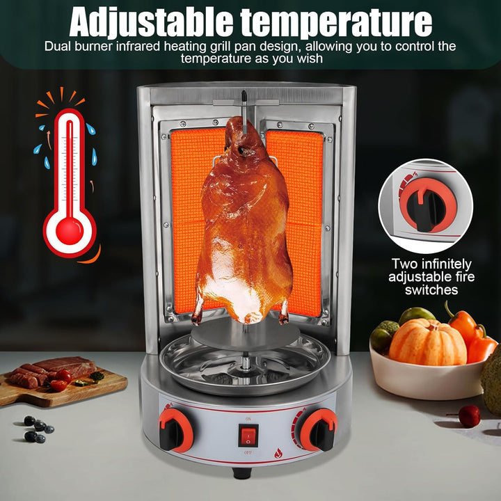 4300w Gas Dönergrill, Edelstahl Hähnchengrill, Gyrosgrill mit 360° Drehspiess, Vertikalgrill für Zuh