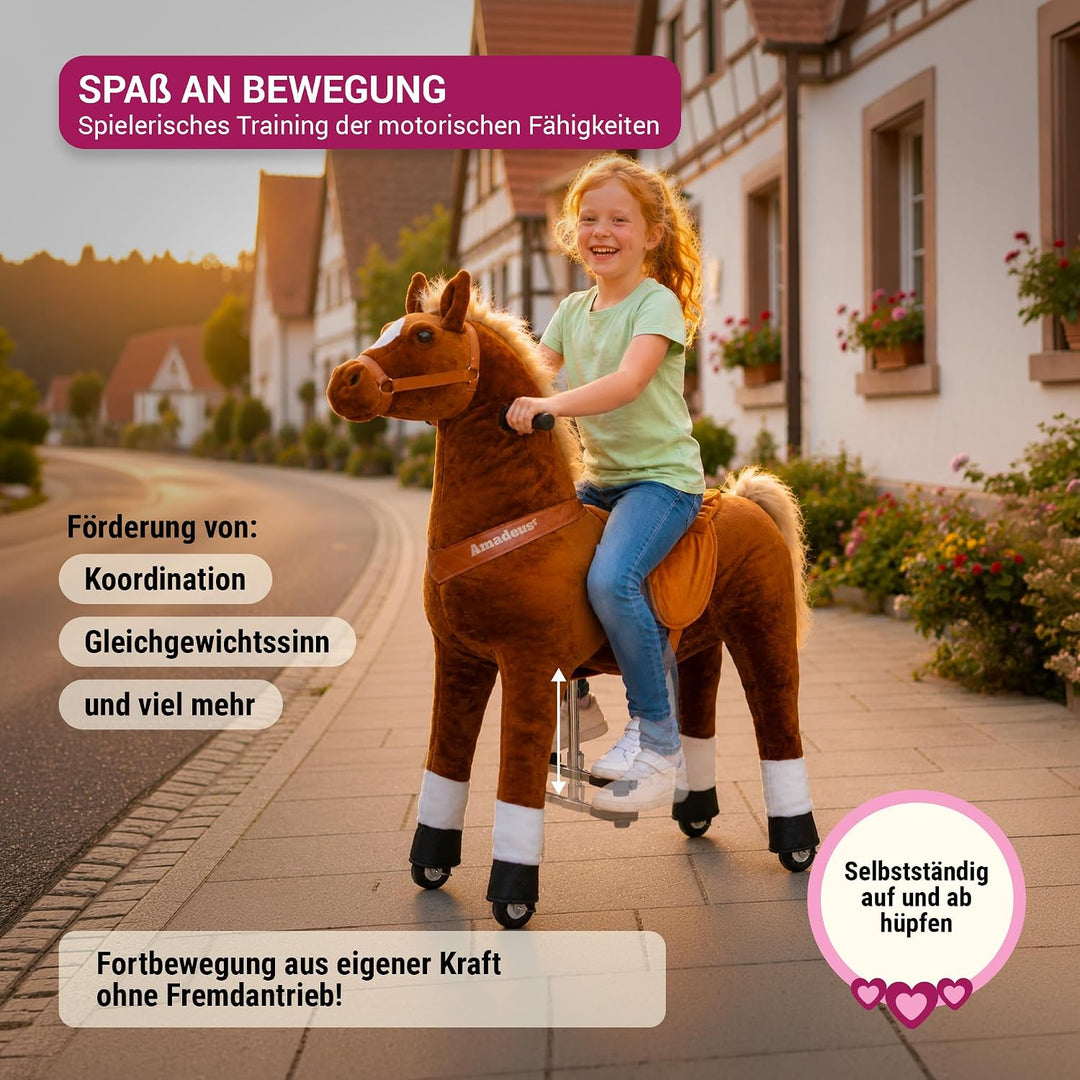 Miweba Pony Amadeus | Reitpferd auf Rollen - Pferd für Kinder - Schaukelpferd - Schaukeltier - Kusch