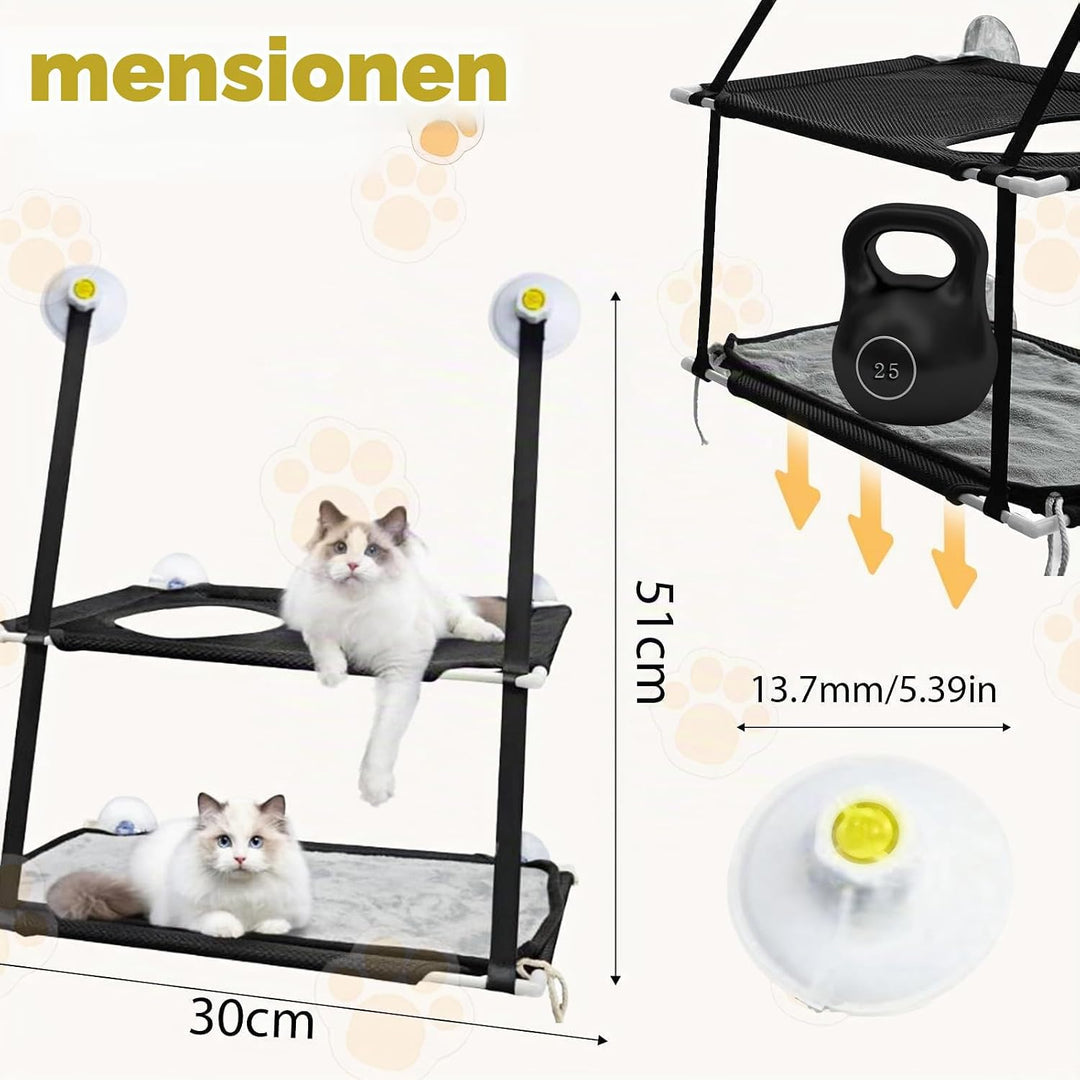 Fenster Katzenhängematte für Katzen bis 25kg,Doppellagiges Katzen Hängematte für Katze in Innenräume
