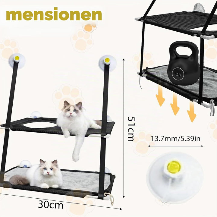 Fenster Katzenhängematte für Katzen bis 25kg,Doppellagiges Katzen Hängematte für Katze in Innenräume