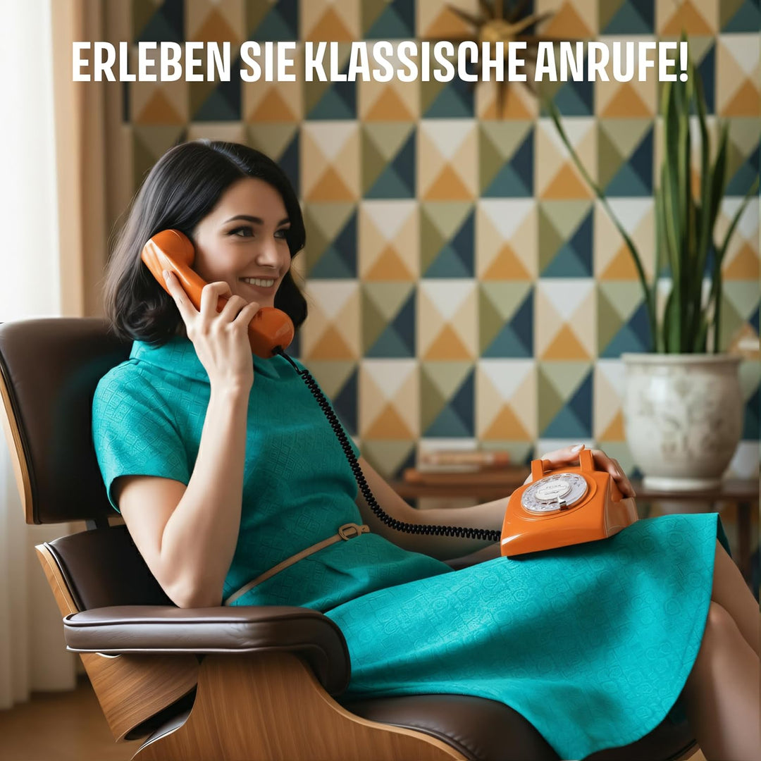Opis Technology 60s Cable Retro Telefon mit Wählscheibe – Klassisches Festnetztelefon, mechanische M