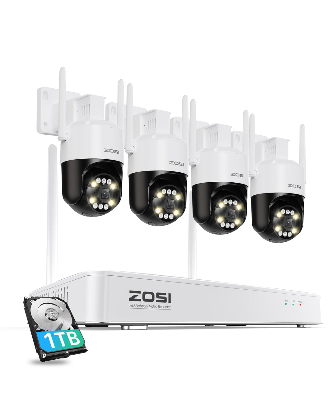 ZOSI 5MP WiFi 6 Überwachungskamera Aussen Set, 8CH 1TB NVR mit 4X 360° WLAN Kameras, KI Personen-/Fa