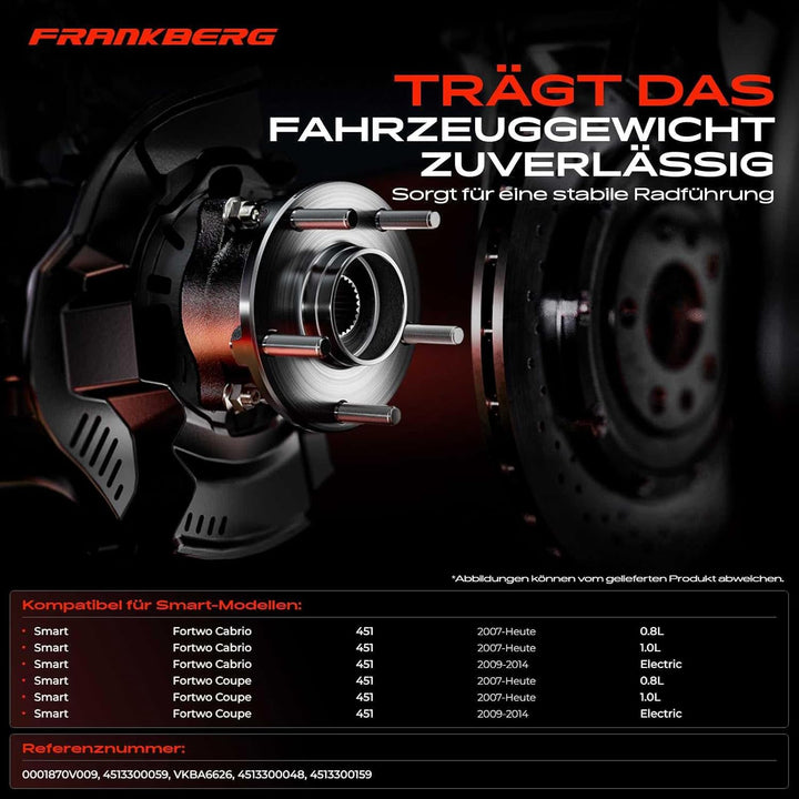 Frankberg 2x Radnabe Radlagersatz Vorderachse für Fortwo Cabrio/Coupe 451 mit ABS 2007-Heute 4513300