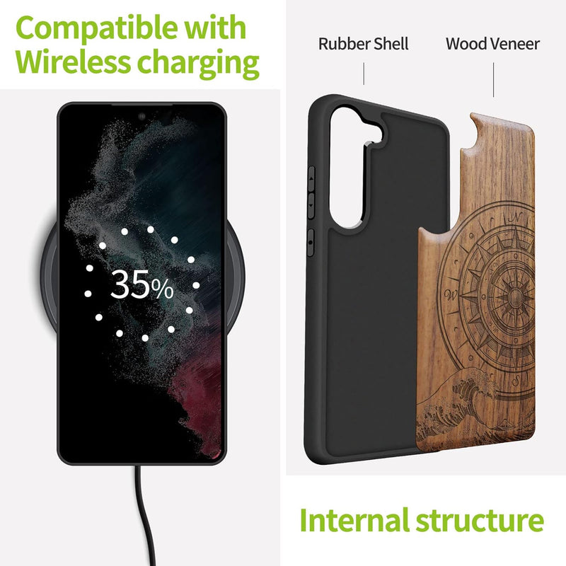 Carveit Holz HandyHolz Handyhülle für Galaxy S23 Plus Cover [Einzigartiges Design Case] Stossstange