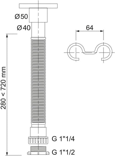 Wirquin 30722044 Siphon ausziehbar Chrom Einbauspüle, D40 – 50, Chrom