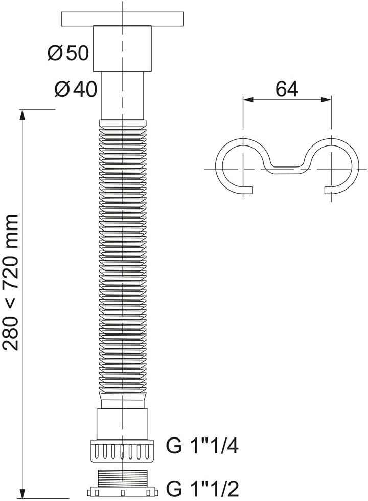 Wirquin 30722044 Siphon ausziehbar Chrom Einbauspüle, D40 – 50, Chrom