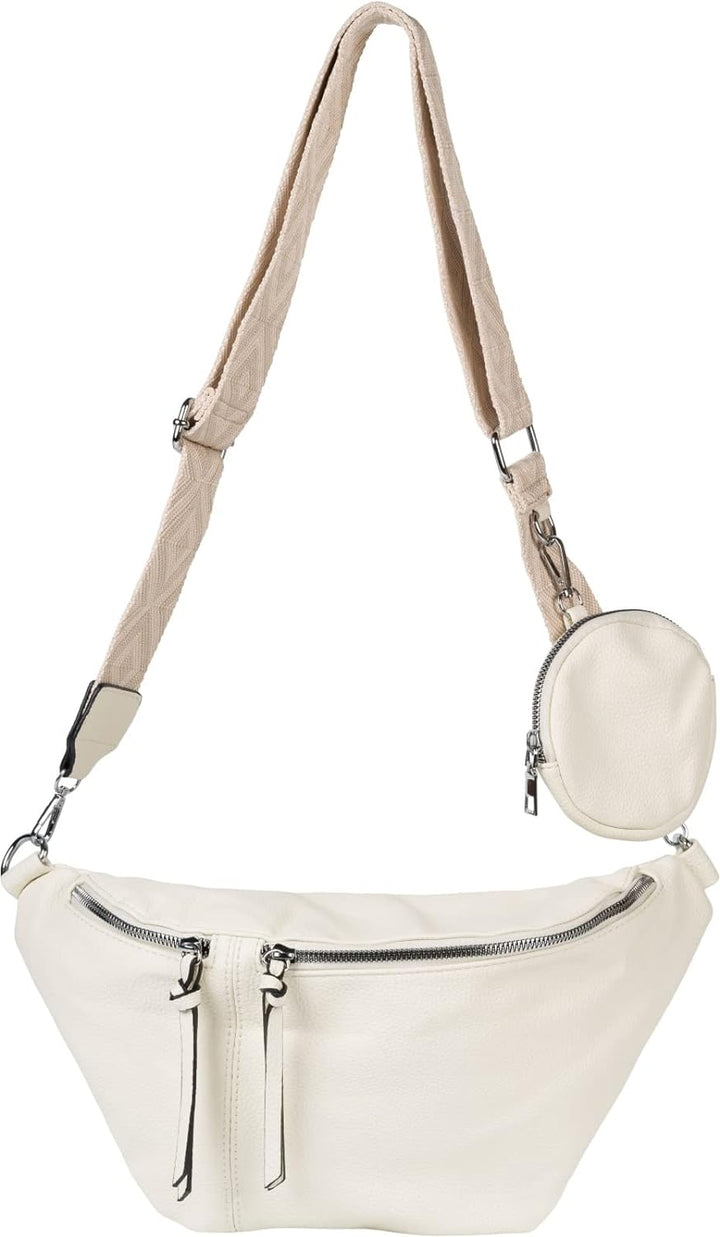 styleBREAKER Damen Halbmond Crossbody Schultertaschen Set 3-Teilig, Schultergurt mit Muster, Schlüss