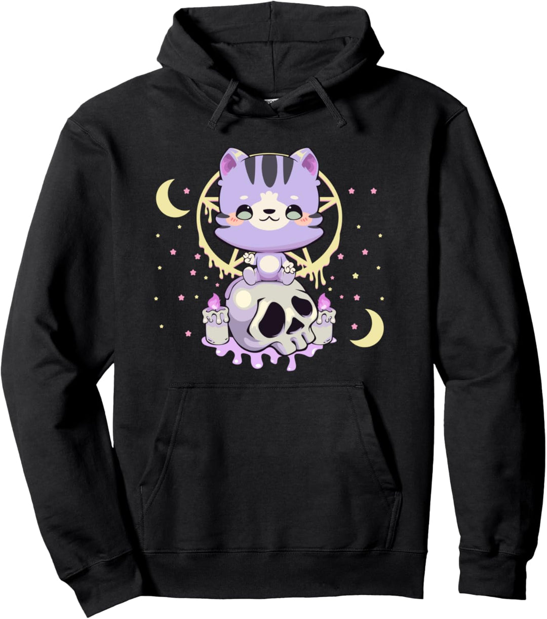 Pastel Goth Kawaii Katze Okkultes Baphomet Pentagramm Pullover Hoodie