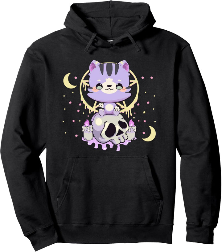 Pastel Goth Kawaii Katze Okkultes Baphomet Pentagramm Pullover Hoodie