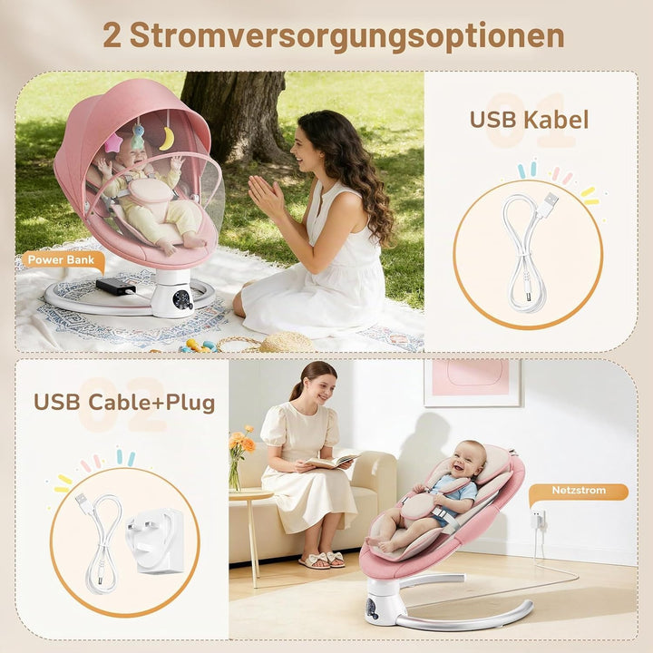 Elektrisch Babyschaukel, Elektrisch Babywippe Verstellbare Rückenlehne mit Abnehmbares Kissen, Steue
