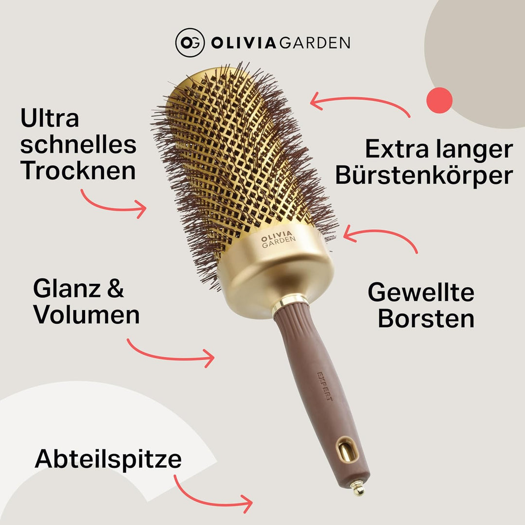 Olivia Garden Expert Blowout Speed – Gold & Braun - 65 - Keramik-Rundbürste mit extra langem Barrel