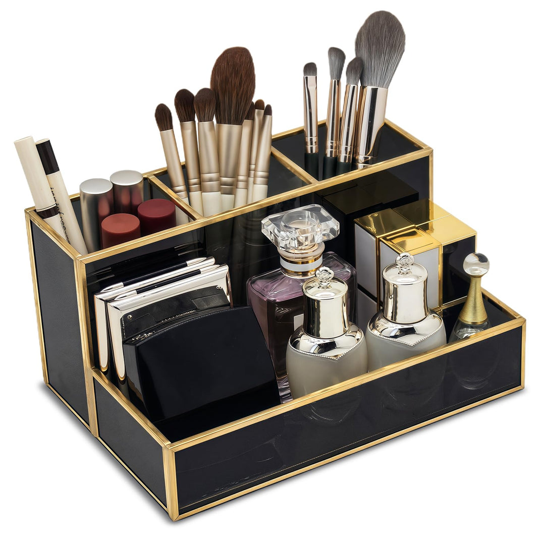 HARLIANGXY Make up Pinselhalter Schwarz - Multifunktional Make up Organizer für Kommode, Waschtischp