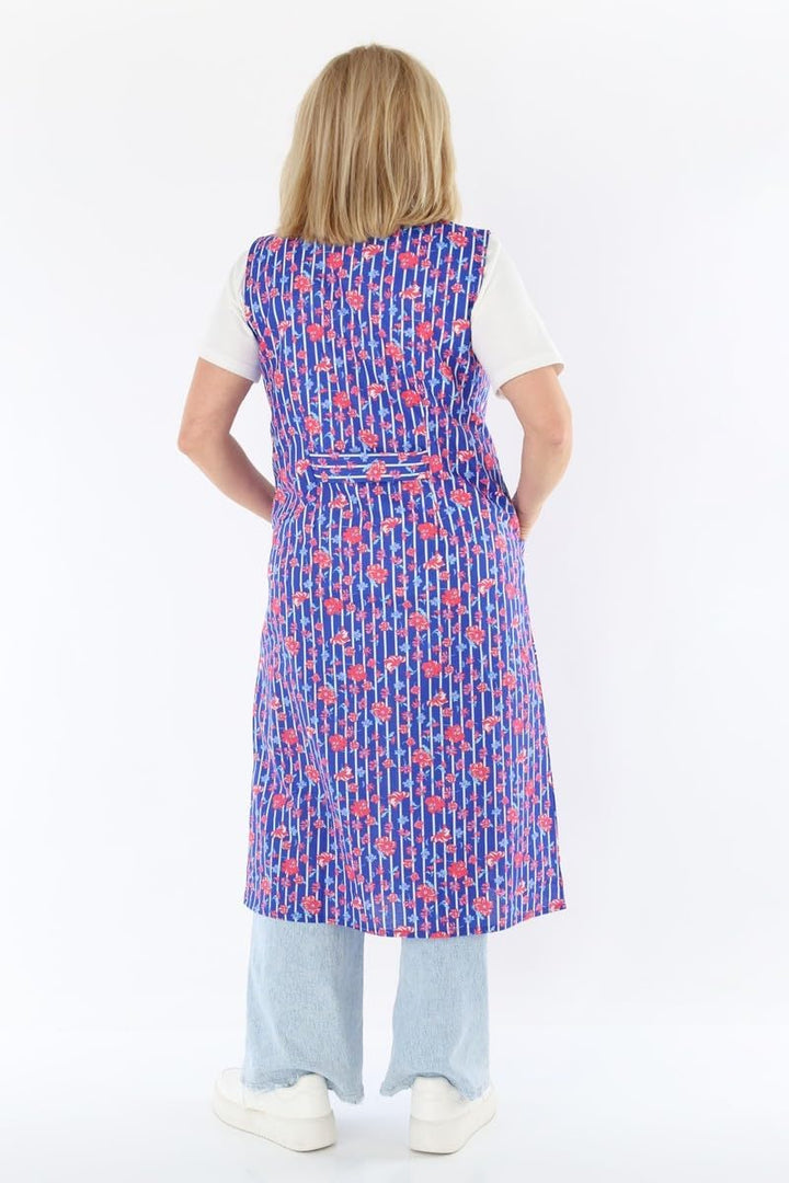 Knopfkittel Baumwolle bunt Kochschürze Hauskleid Kittel Schürze ohne Arm 38 Blau/Rot, 38 Blau/Rot