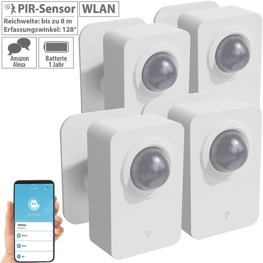 Luminea Home Control Durchgangsmelder: 4er-Set ZigBee-PIR-Bewegungsmelder, 8 m Reichweite, App (Bewe