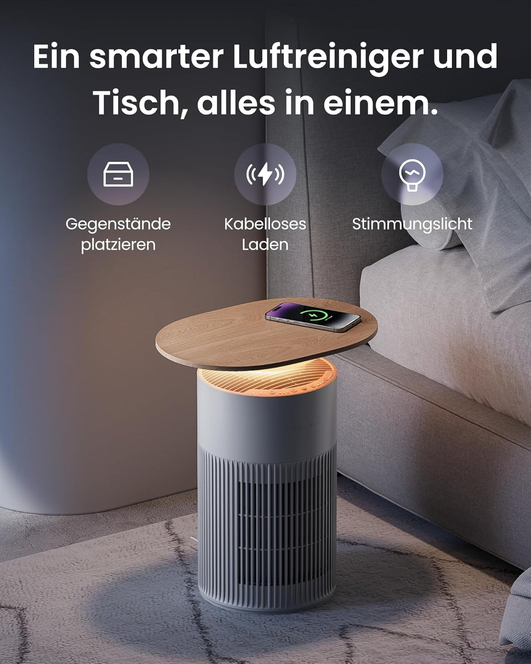 SwitchBot Luftreiniger mit App-Steuerung und Nachtlicht, CADR 400m³/h bis zu 83㎡ Zimmer, HEPA-Filter