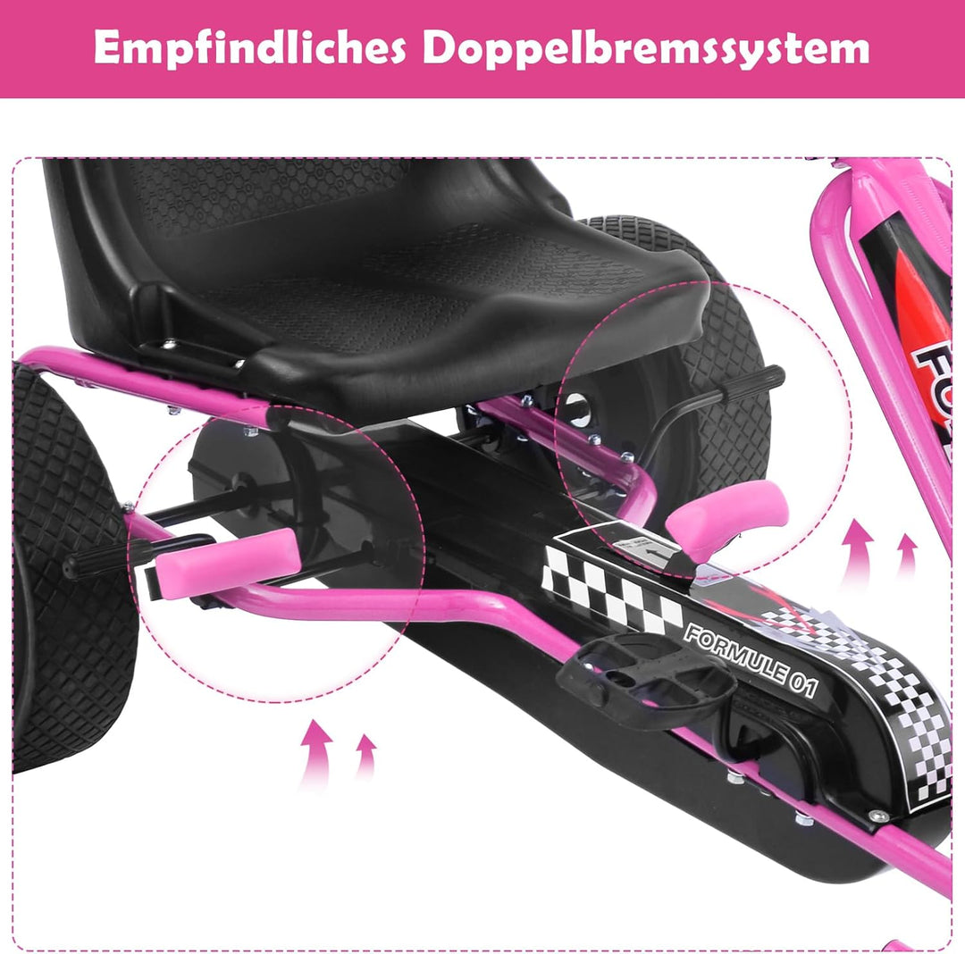 GOPLUS Gokart ab 3-8 Jahre, Kinderfahrzeug mit Verstellbarem Sitz, Tretauto aus Gummireifen, Flexibl