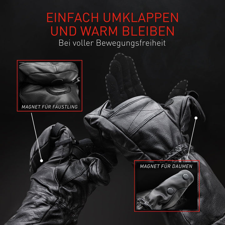 THE HEAT COMPANY Shell Full Leather Handschuhe - Die Innovation: Extra warme Leder Fäustlinge zum Um