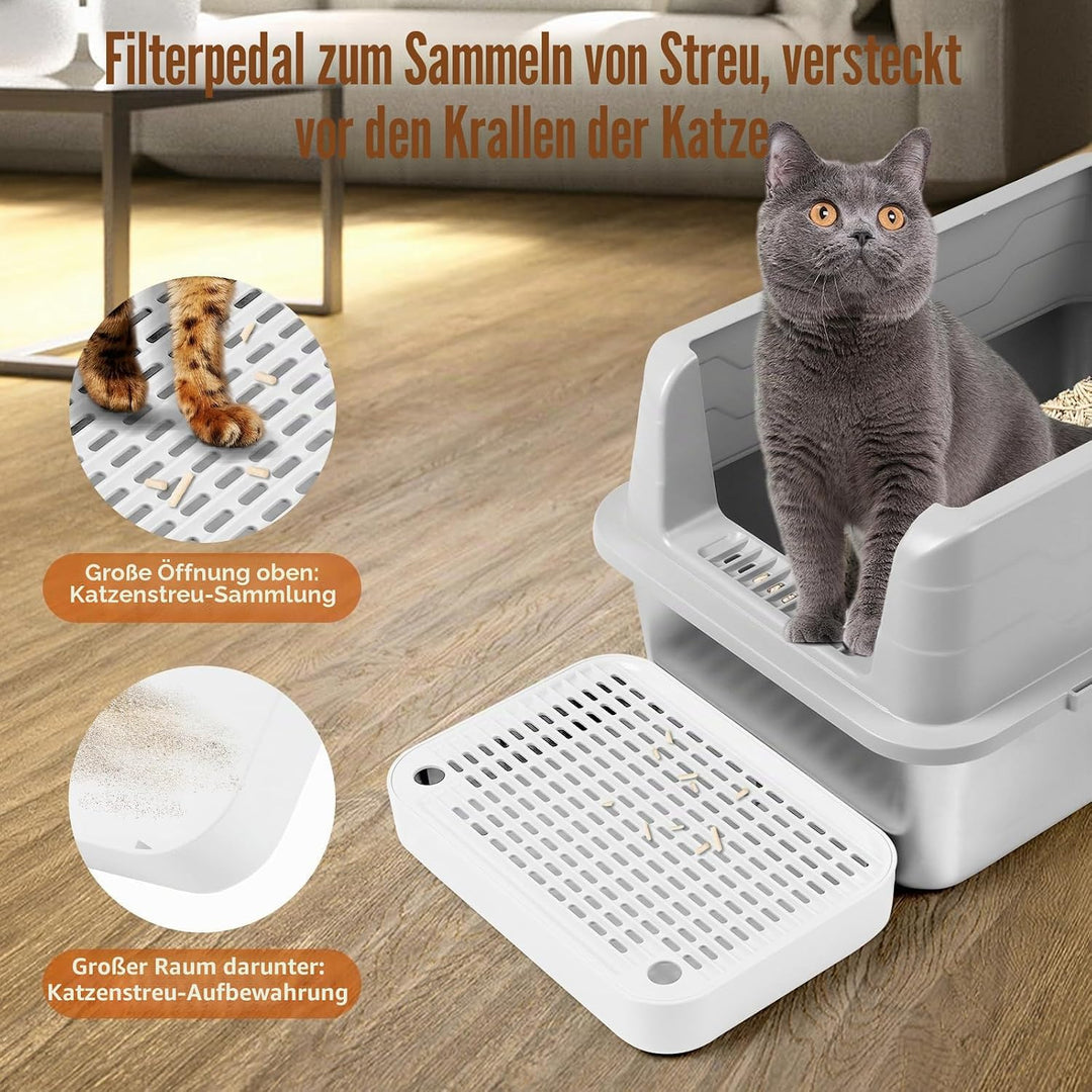 Kalolary Katzenstreu-Rampe mit Filtersystem – rutschfeste Treppe für Katzentoilette, Litter Catcher