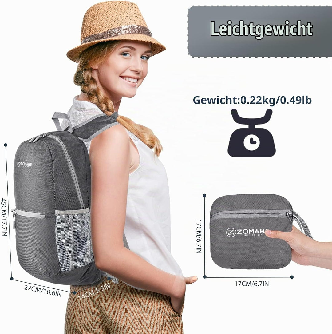 ZOMAKE Ultraleicht Faltbarer Rucksack Packbare Backpacks 20 L, Kleiner Faltbar Rucksäcke Wanderrucks