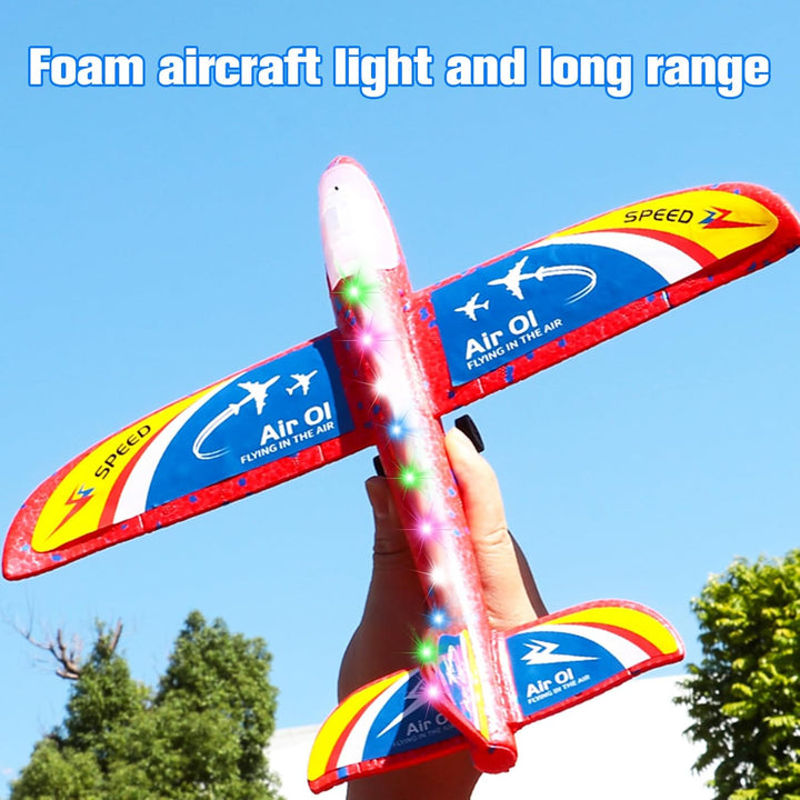 Flugzeug Spielzeug,Styropor Flugzeuge für Kinder mit Katapult & LED – 3 Flugzeug-Spielzeug Set,Wurfg