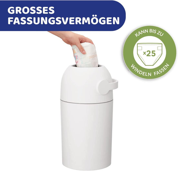 Chicco Windeleimer Odour Off, geruchsdichtes System, platzsparender Baby Windeleimer mit Deckel, ein