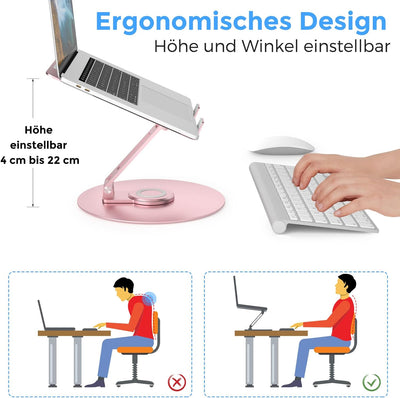 Epherie Laptop Ständer mit 360° drehbarem rundem Basis, Höhenverstellbarer ergonomischer Laptopständ