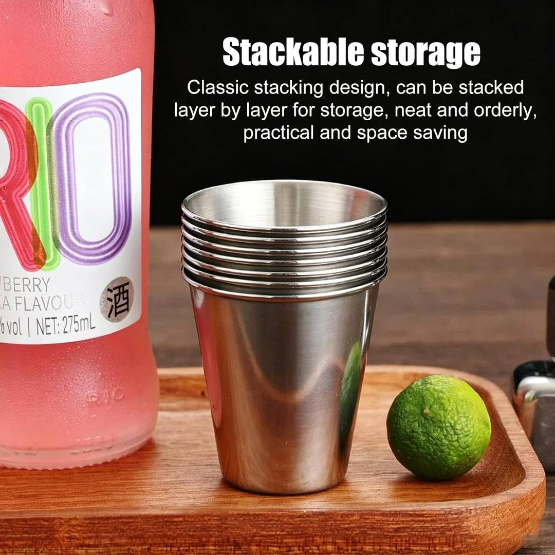 15 Stück Edelstahlbecher, 260ml Edelstahl Becher, Wiederverwendbare Wasser Tassen, Stapelbare Metall