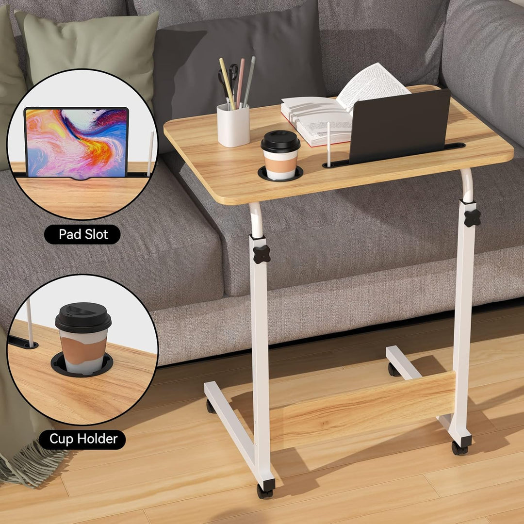 PIPIPOXER 60x40cm Laptoptisch mit Rollen, Laptoptisch höhenverstellbarer 69-90 cm, Schreibtisch Comp