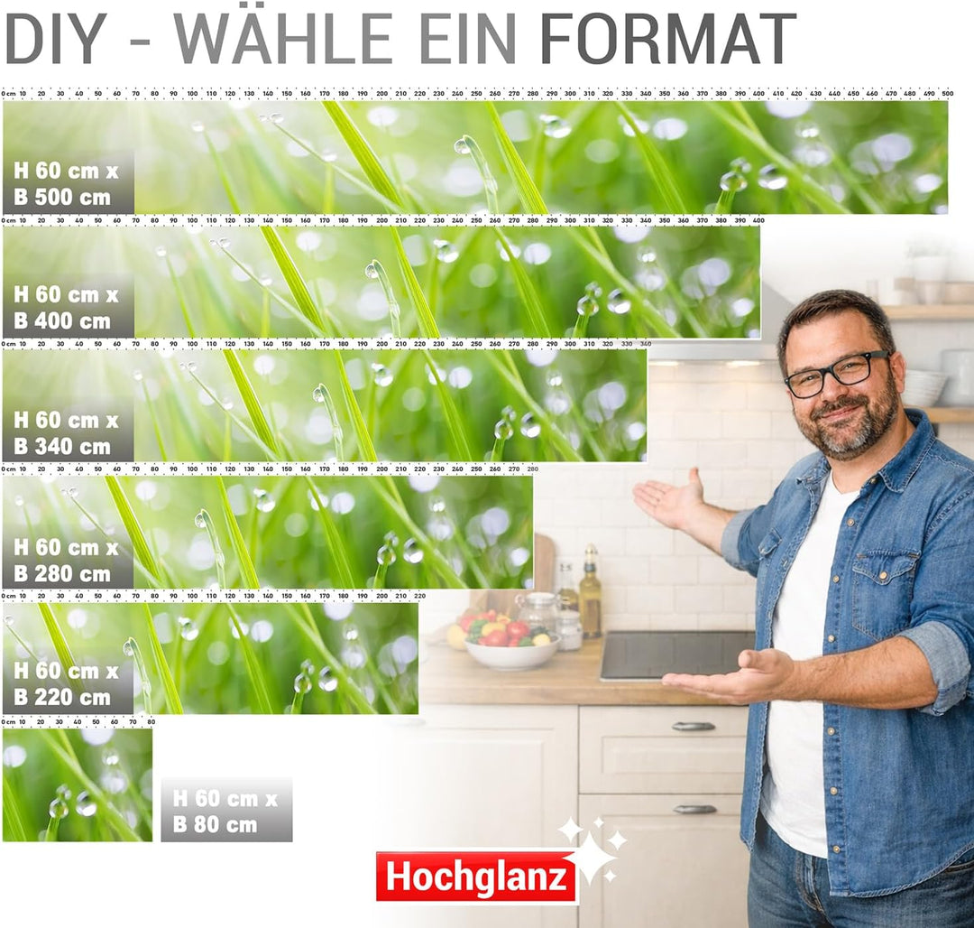 StickerProfis Küchenrückwand selbstklebend Glasoptik ausgeführt - MODERN Grass - 1.8mm, Versteift, j