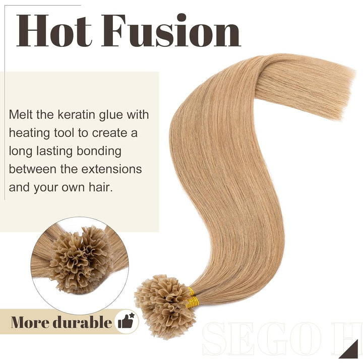SEGO Extensions I Tip Echthaar Haarverlängerung Keratin Bondings Human Hair 100 Strähnen Gerade 45 c